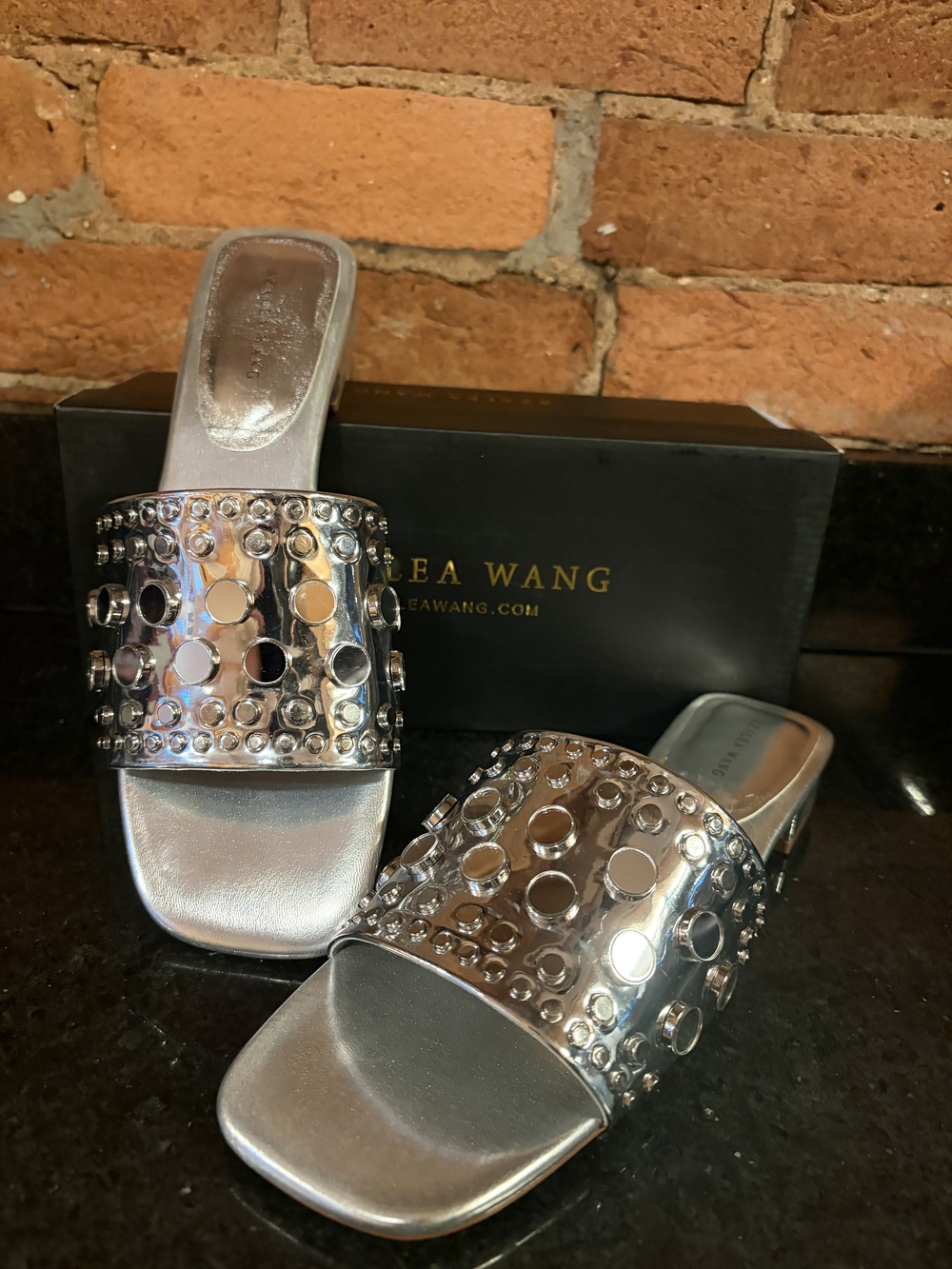 NWT and NEVER WORN Azalea Wang Sonia Silver Slide Sandal - Akira - Size 10